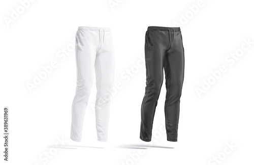 Blank black and white sport pants mockup, side view