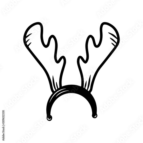 Hand drawn reindeer horns head band isolated on a white background. Christmas elements. Doodle, simple outline illustration. It can be used for decoration of textile, paper.