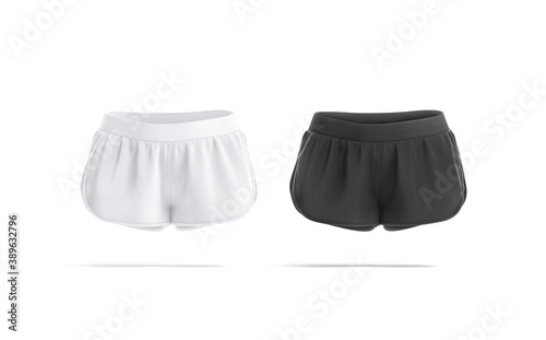 Blank black and white women shorts mock up, front view