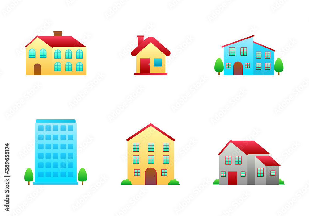 Set of house vector illustration isolated on white background. House gradient style icon collection 