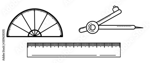 vector illustration of a protractor, and a scale. An icon of mathematical instruments.