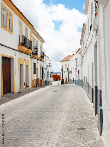 The narrow street with old style white houses in Medina Sidonia. Andalusia   Spain