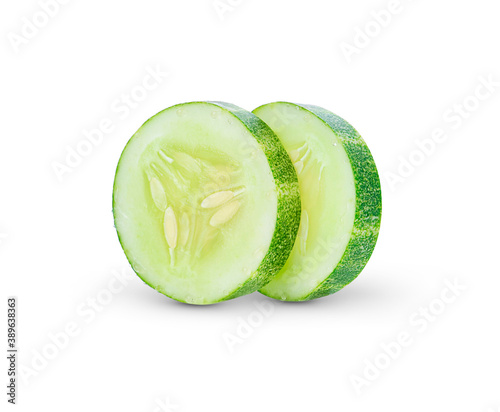 Cucumber slices isolated on white background.