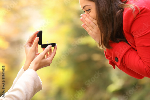 Couple of lesbian women during marriage proposal
