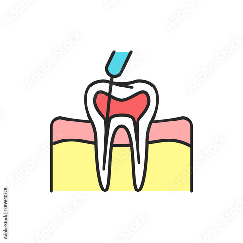 Teeth canal treatment color line icon. Pictogram for web page, mobile app, promo.