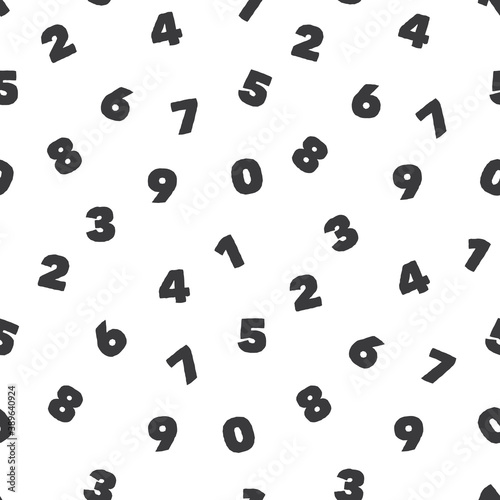 Modern black numbers seamless pattern on white background. Great for fabric, textile, wrapping paper, scrapbooking. Surface pattern vector design.
