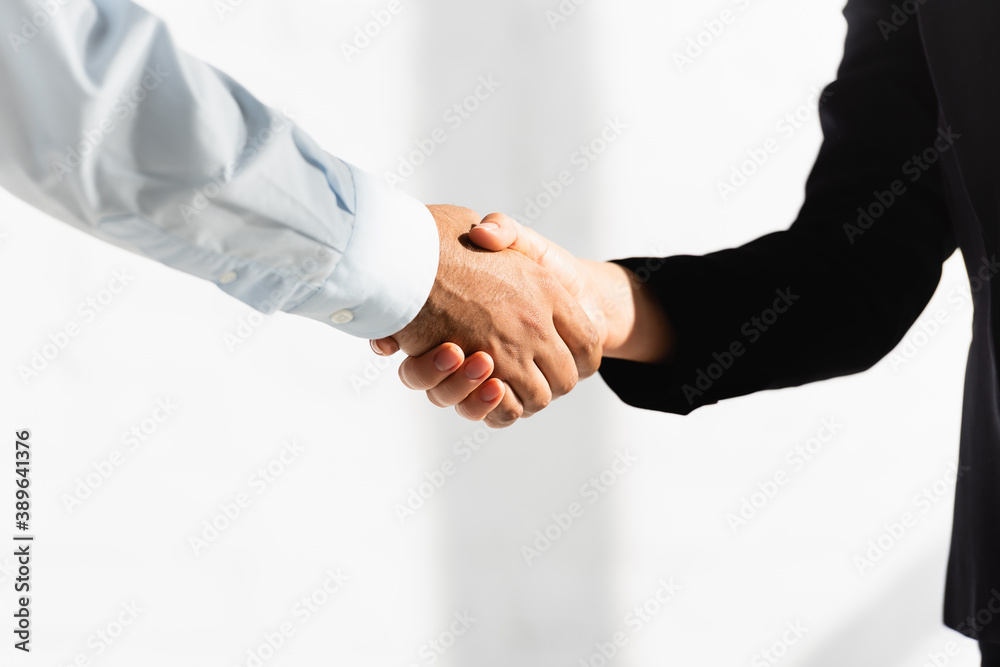 partial view of politicians shaking hands on white partial view of politicians shaking hands on white