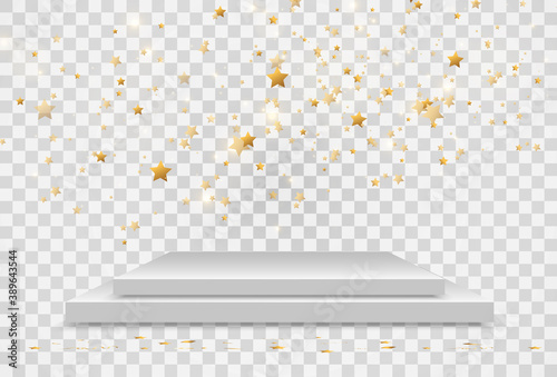 White podium or platform with spotlights. A pedestal for rewarding the winners.	
