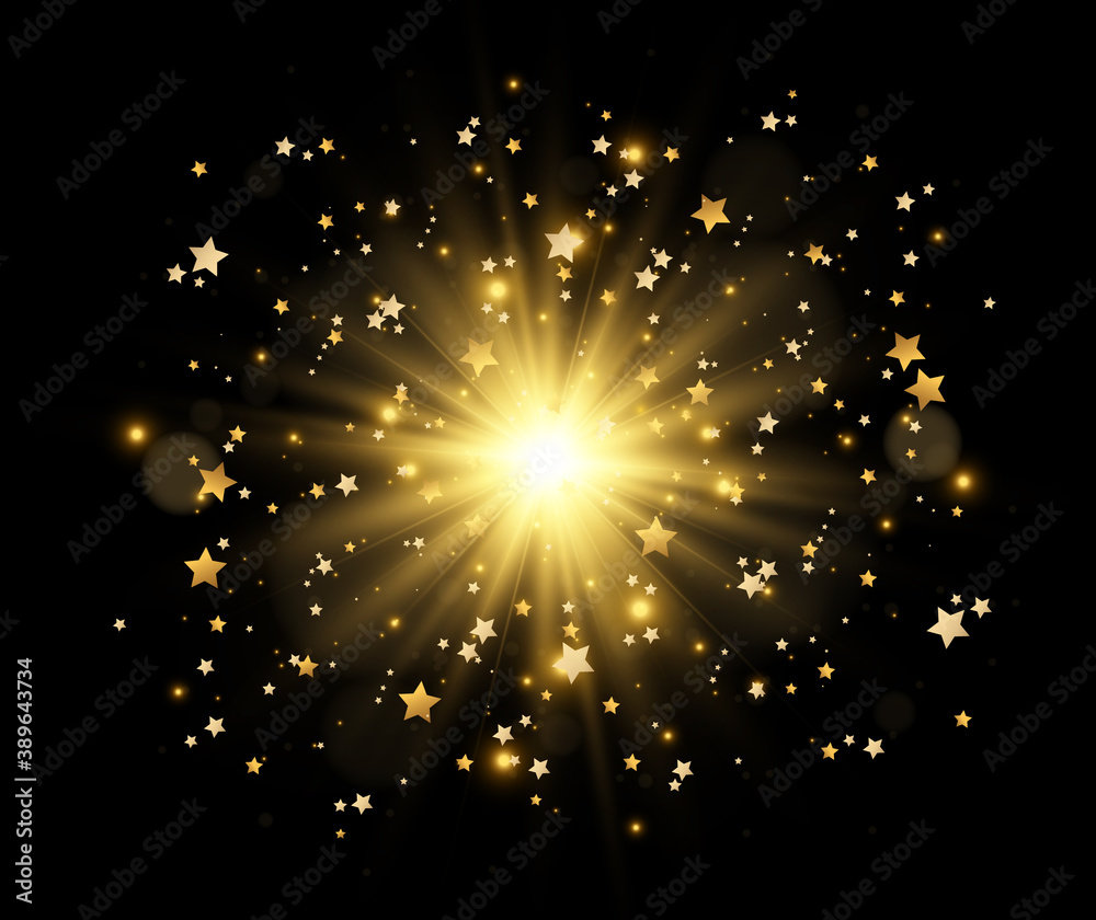 Obraz premium Bright beautiful golden sparks star on a transparent background.