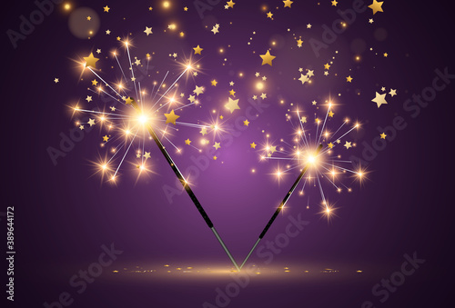 Vector illustration of sparklers on a transparent background.