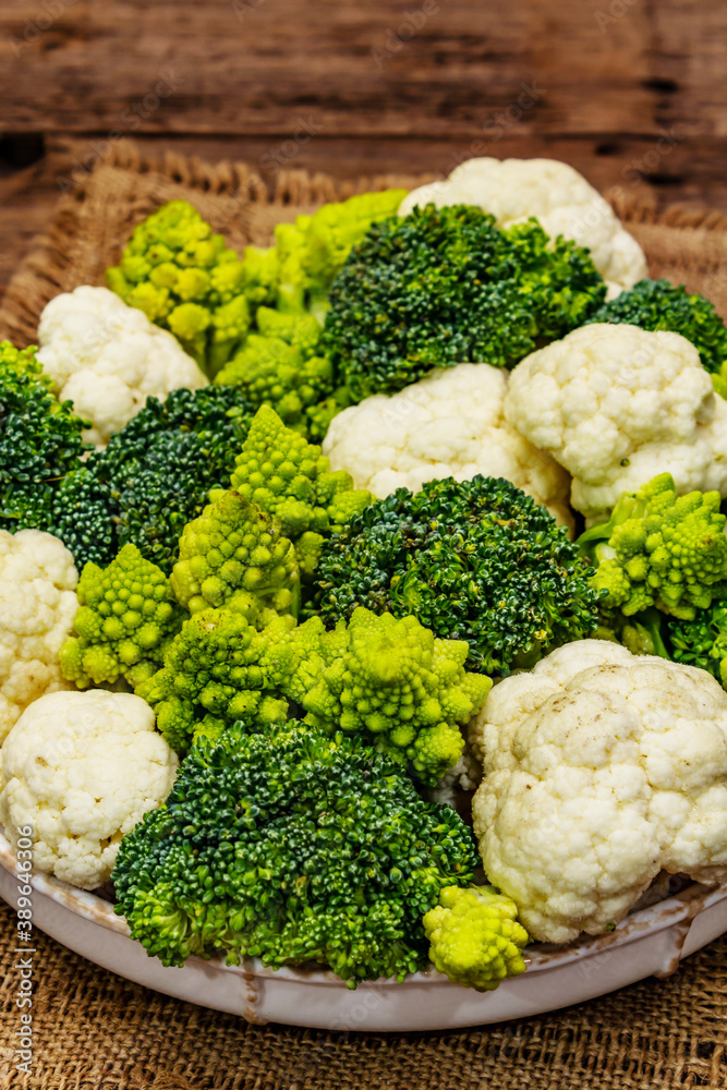 Assorted broccoli, romanesco and cauliflower Assorted broccoli, romanesco and cauliflower