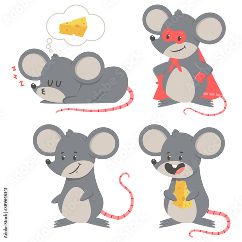 Cute cartoon mouse vector cartoon character set isolated on a white background.