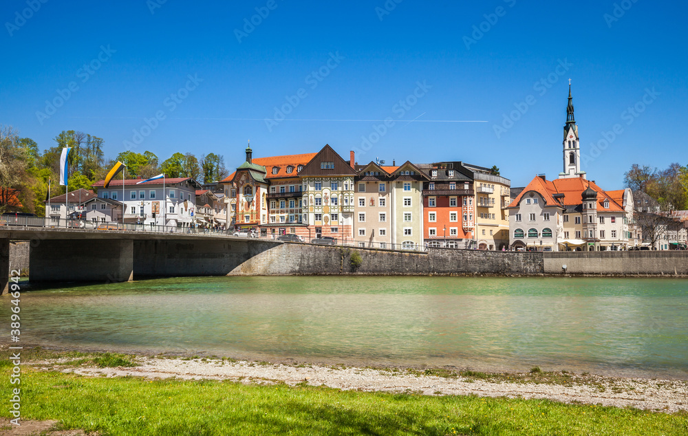 Old town Bad Toelz and Isar river in Bavaria