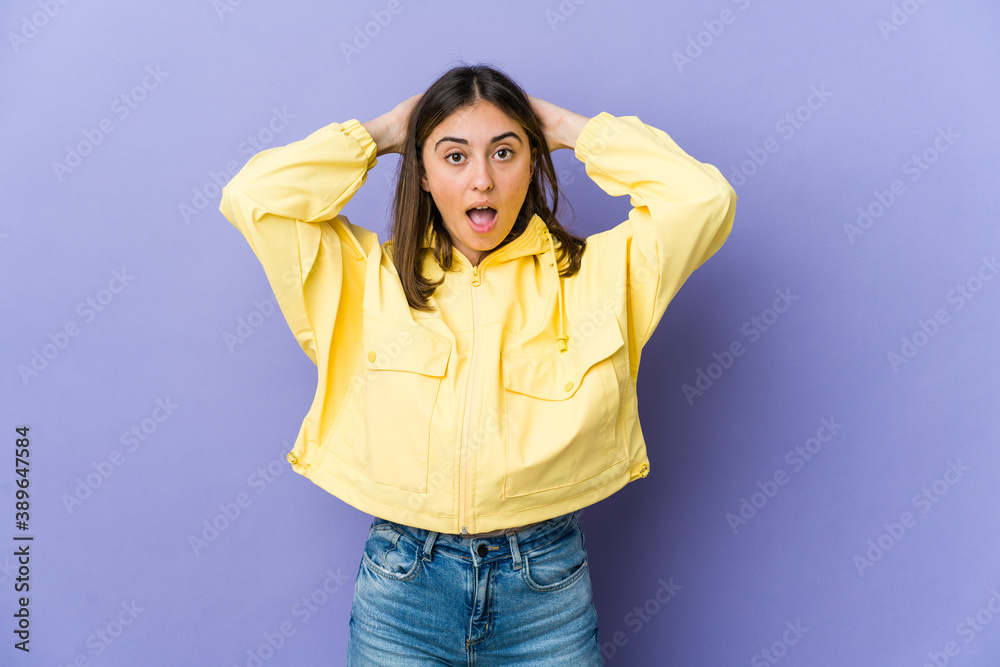 Young caucasian woman screaming, very excited, passionate, satisfied with something. Young caucasian woman screaming, very excited, passionate, satisfied with something.