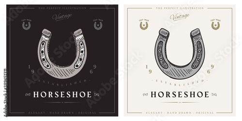 Steel horseshoe retro vintage logo template illustration