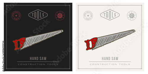 Red hand saw vintage retro illustration