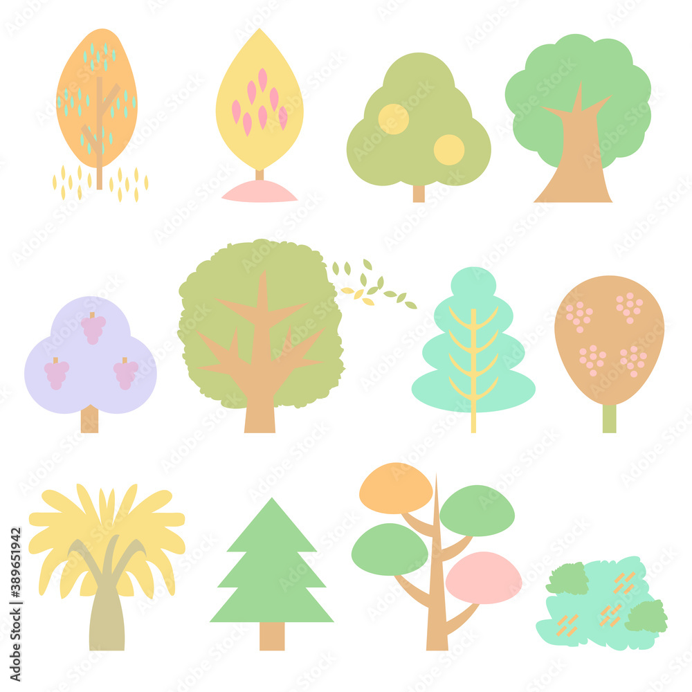 Collection of cute tree icons vector Collection of cute tree icons vector