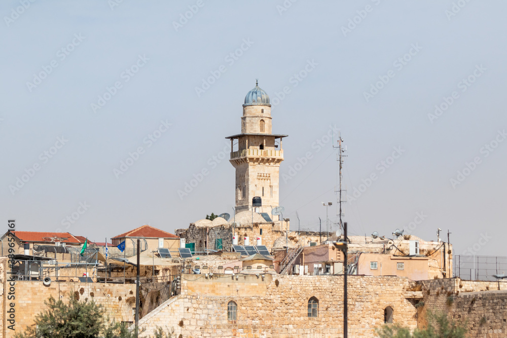 The Bab al-Silsila minaret  on the Temple Mount in the Old Town of Jerusalem in Israel