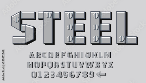 Connecting plates  with  screw . Cartoon style font.
