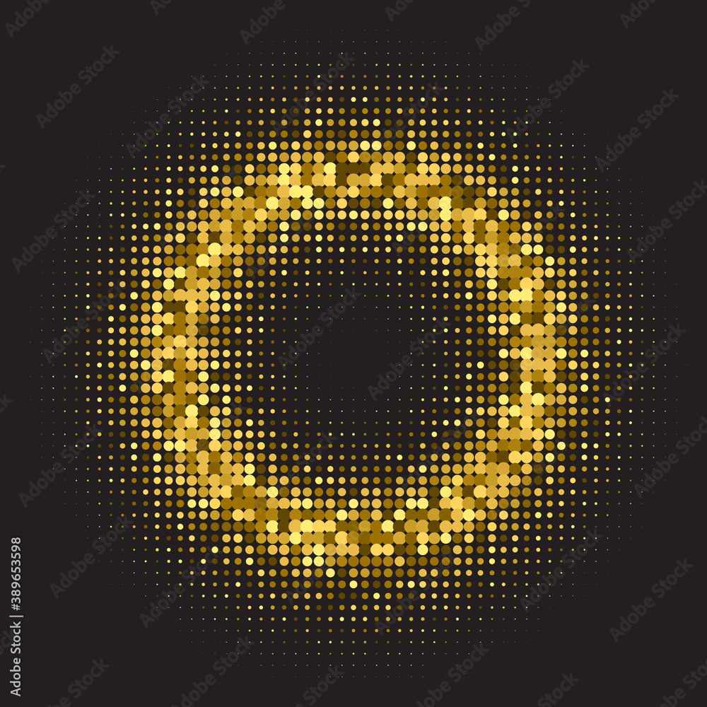 Gold glitter round frame on black background. Golden glittering ring ...