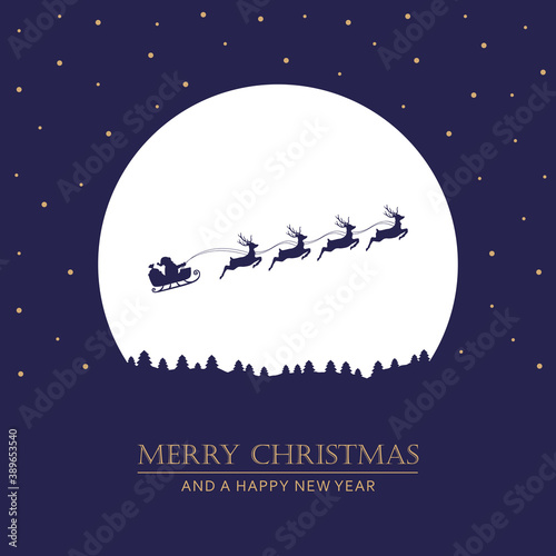 christmas winter banner with santa sleigh and reindeer vector illustration EPS10