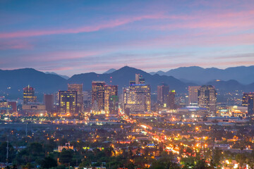 Phoenix city downtown skyline cityscape of Arizona in USA