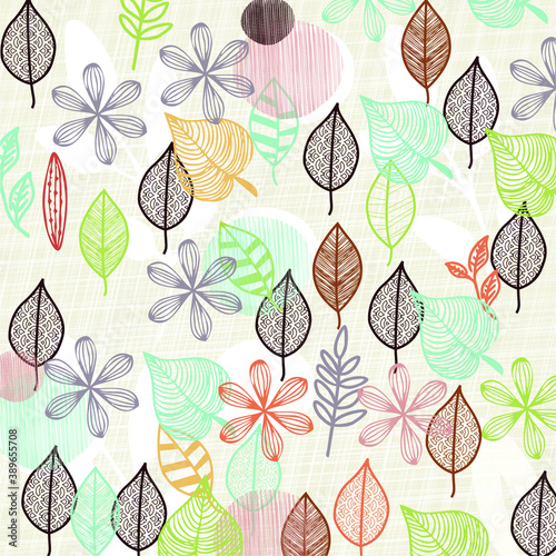 hand drawn seamless pattern with leaves