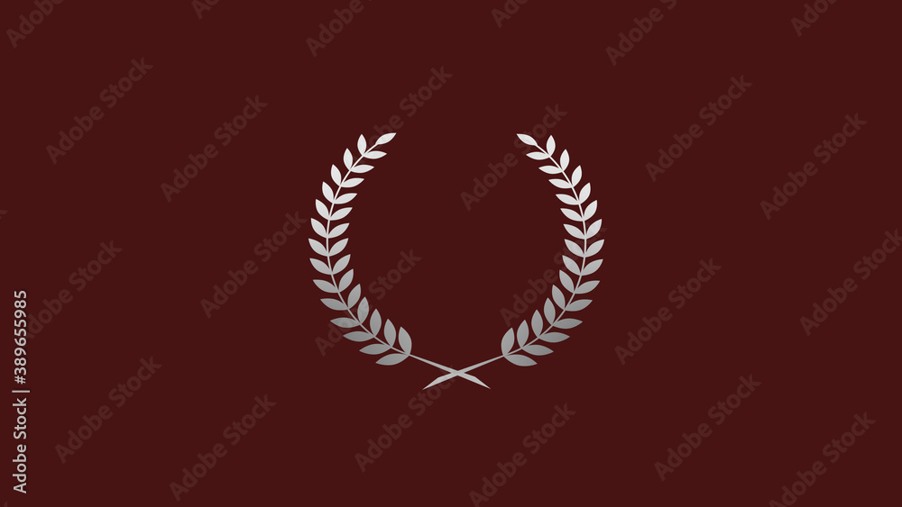 Beautiful gray gradient wheat logo icon on red dark background, Wreath icon Beautiful gray gradient wheat logo icon on red dark background, Wreath icon