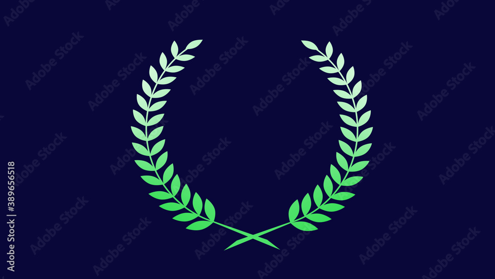 Beautiful green gradient wheat logo icon on blue dark background, wreath icon Beautiful green gradient wheat logo icon on blue dark background, wreath icon
