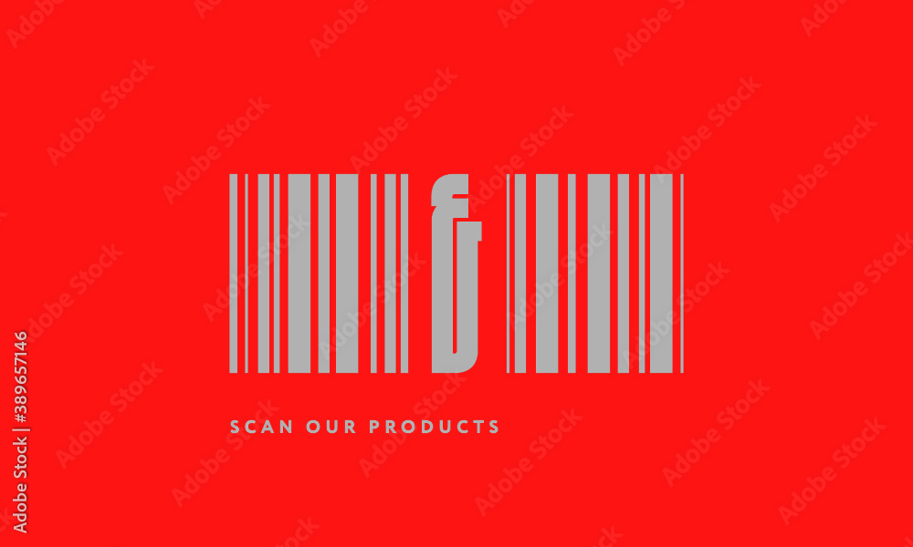 Premade barcode logo initials monogram silver modern bar code on red background Premade barcode logo initials monogram silver modern bar code on red background