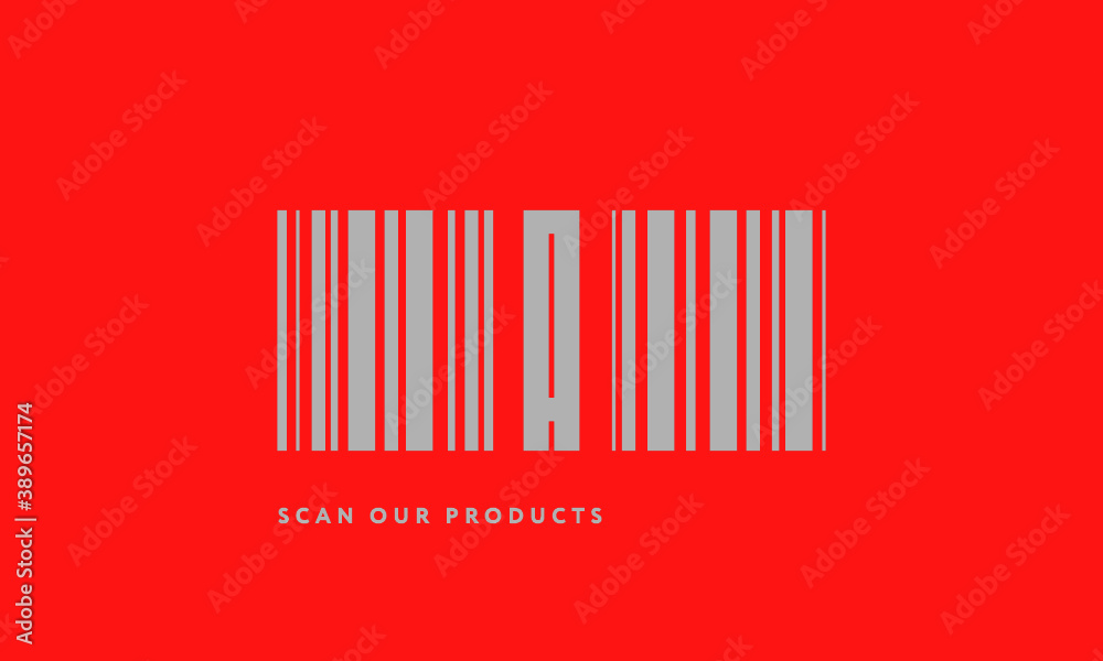Premade barcode logo initials monogram silver modern bar code on red background Premade barcode logo initials monogram silver modern bar code on red background
