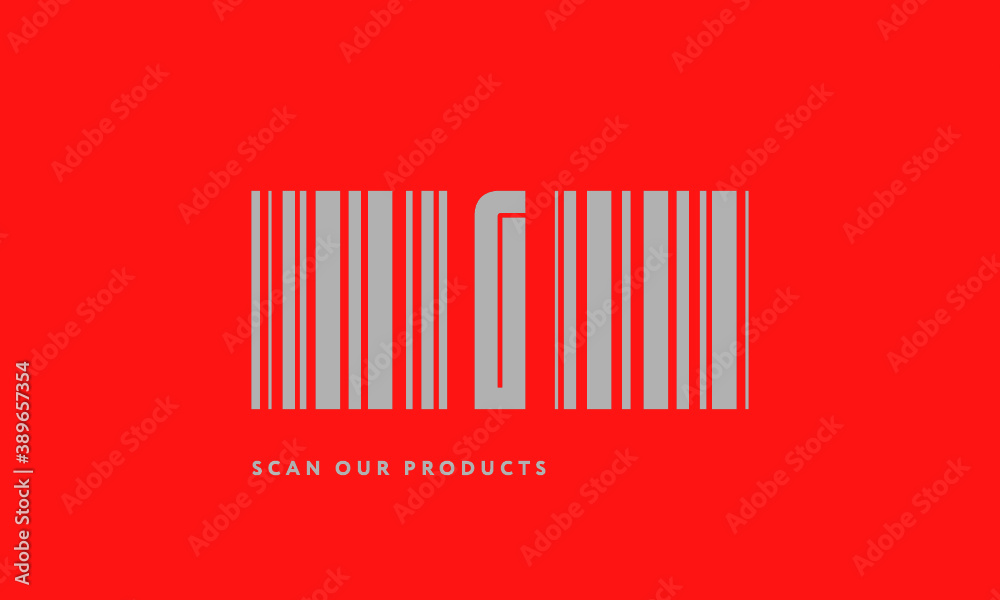Premade barcode logo initials monogram silver modern bar code on red background Premade barcode logo initials monogram silver modern bar code on red background