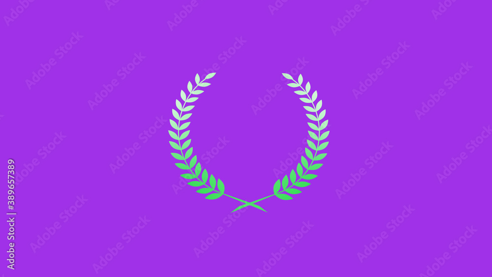 Green and white gradient wreath logo icon on purple background, Wheat icon