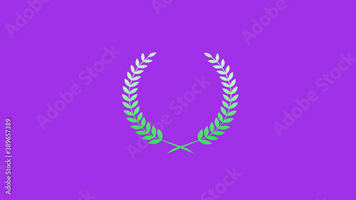 Green and white gradient wreath logo icon on purple background, Wheat icon