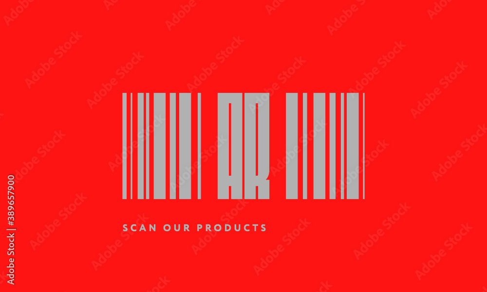 Premade barcode logo initials monogram silver modern bar code on red background Premade barcode logo initials monogram silver modern bar code on red background