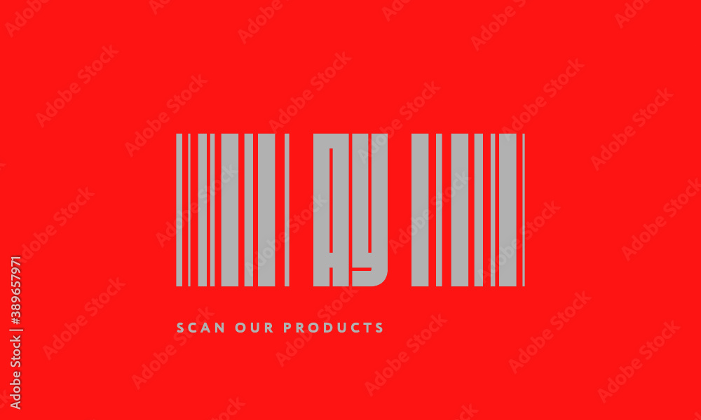 Premade barcode logo initials monogram silver modern bar code on red background Premade barcode logo initials monogram silver modern bar code on red background