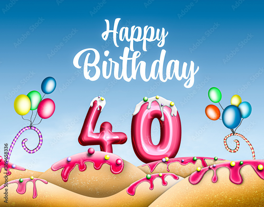 Bunte Geburtstagskarte Happy Birthday mit süßen Elementen zum 40 ...