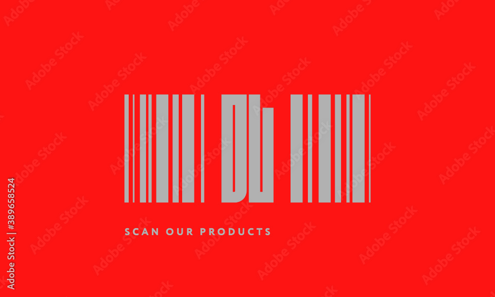 Premade barcode logo initials monogram silver modern bar code on red background Premade barcode logo initials monogram silver modern bar code on red background