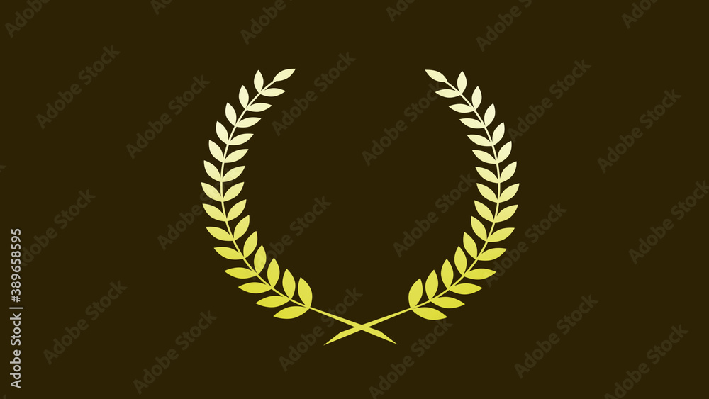 Amazing white yellow color gradient wheat icon on brown dark background, Wreath logo icon