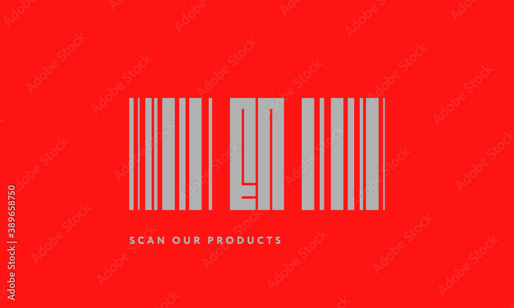 Premade barcode logo initials monogram silver modern bar code on red background Premade barcode logo initials monogram silver modern bar code on red background