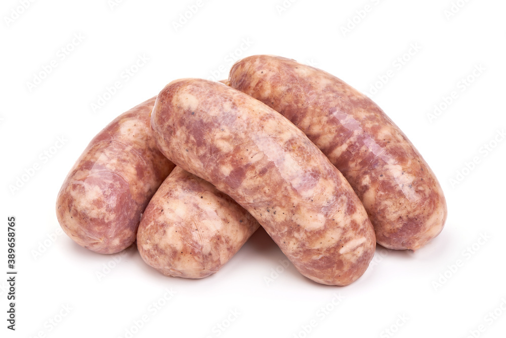 Raw pork Sausages, isolated on white background Raw pork Sausages, isolated on white background