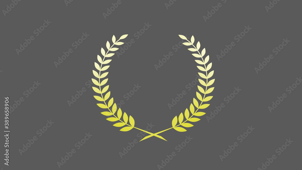 White and yellow gradient wreath icon on gray background, Wheat icon