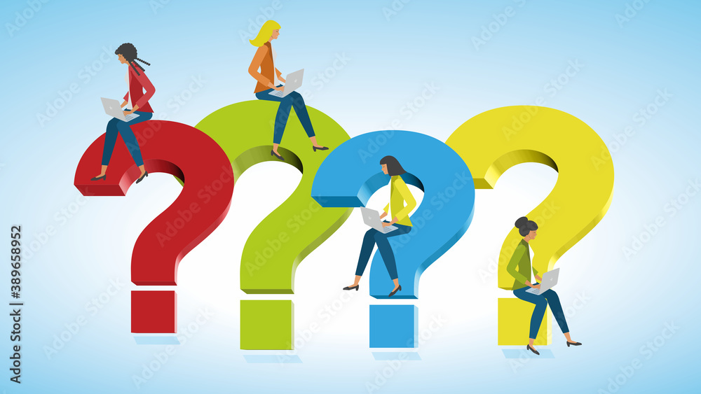 Women on question marks. Vector illustration. EPS10. Women on question marks. Vector illustration. EPS10.