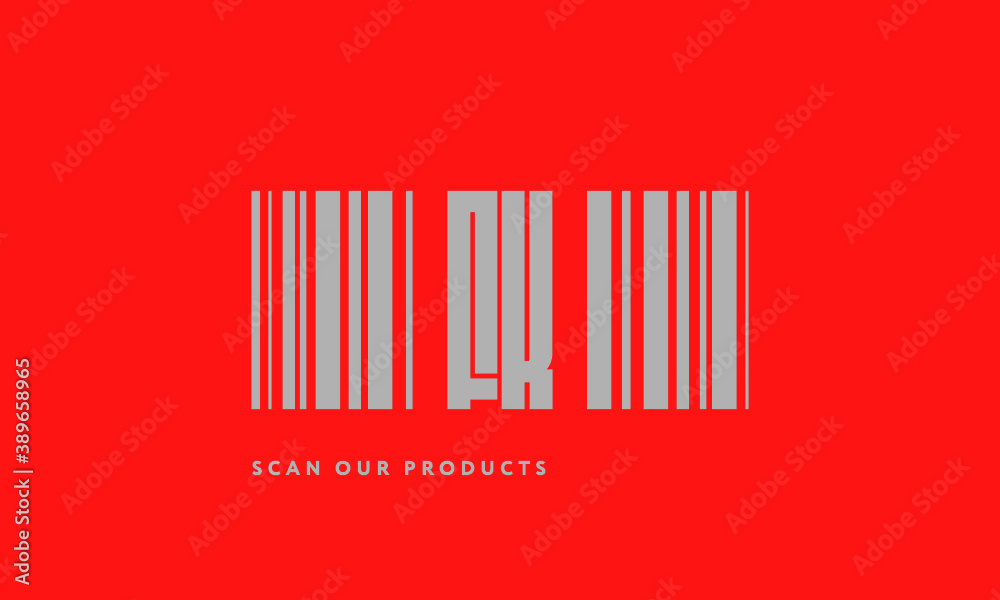 Premade barcode logo initials monogram silver modern bar code on red background Premade barcode logo initials monogram silver modern bar code on red background