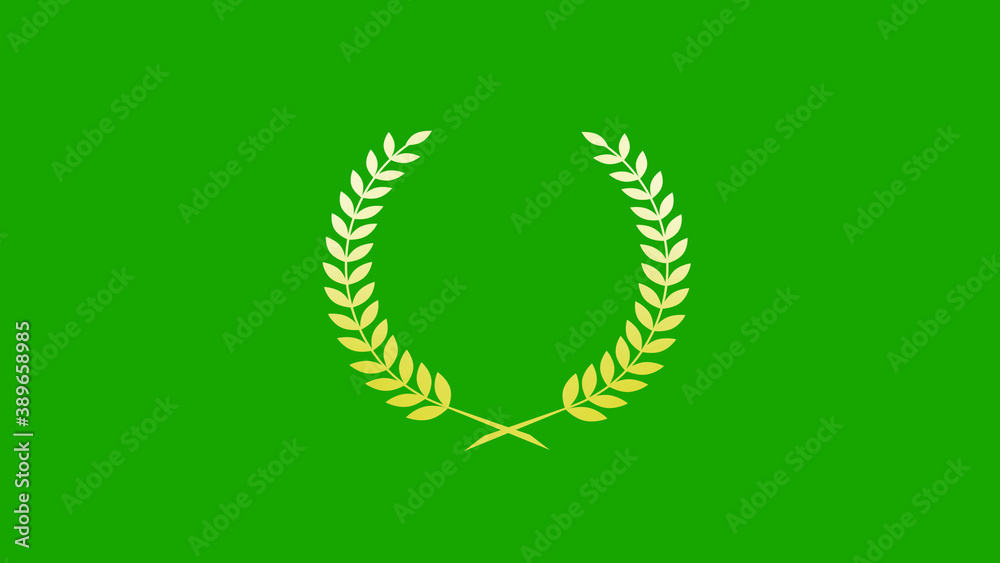 New white and yellow gradient wheat icon on green background, wreath logo icon