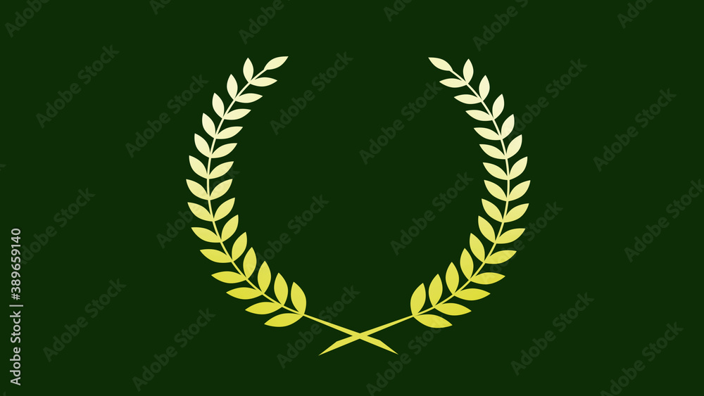 New yellow and white color gradient wheat icon on green dark background, Wreath icon New yellow and white color gradient wheat icon on green dark background, Wreath icon
