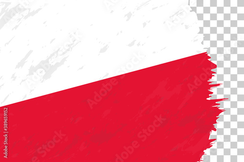 Horizontal Abstract Grunge Brushed Flag of Poland on Transparent Grid.