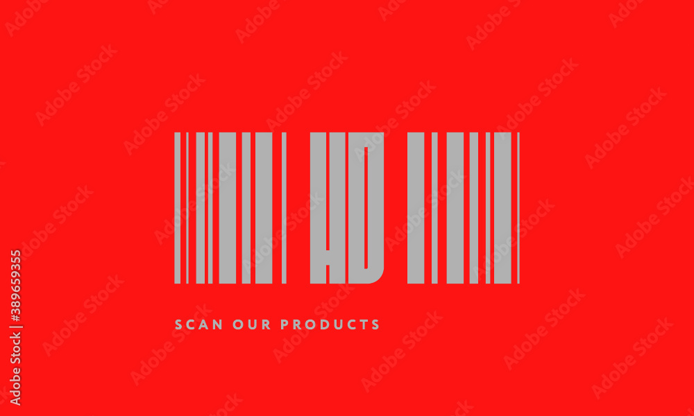 Premade barcode logo initials monogram silver modern bar code on red background Premade barcode logo initials monogram silver modern bar code on red background