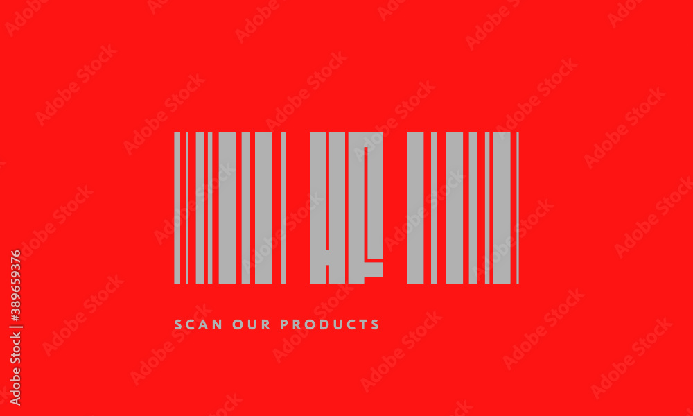 Premade barcode logo initials monogram silver modern bar code on red background Premade barcode logo initials monogram silver modern bar code on red background