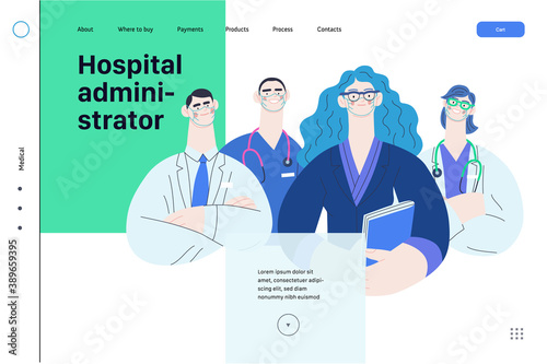 Medical insurance illustration -hospital administrator -modern flat vector concept digital illustration - a female hospital administrator with a team of doctors concept, medical office or laboratory